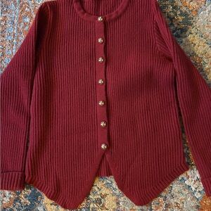 Commense Deep Red Ribbed Cardigan